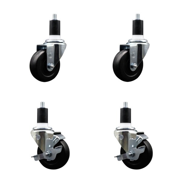 Service Caster 3.5'' Hard Rubber Wheel Swivel 1-1/2'' Expand Stem Caster Set 2 Brakes, 4PK SCC-EX20S3514-HRS-2-TLB-2-112 - main